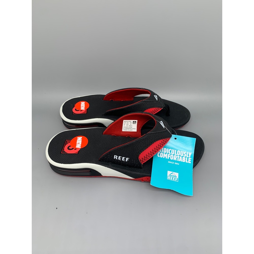 Reef Fanning Tailgate Black Red Flip Flop Sandals CJ6403 Men's Sz 6 NWT